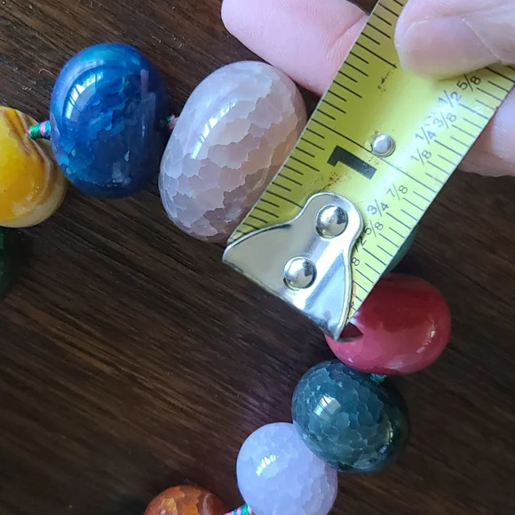 Vintage LUC 925 Sterling Silver Hardware Polished Stone Beaded Necklace - Picture 10 of 12